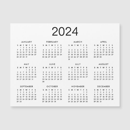 Magnet Calendrier classique noir et blanc 2024 (Devant)