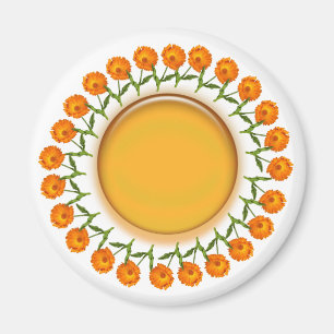 Magnet - Calendula en Oranje schijf Magneet