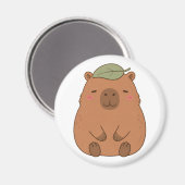 Magnet Capybara Mignon Avec Feuille Verte Sur La T (Recto/Verso)