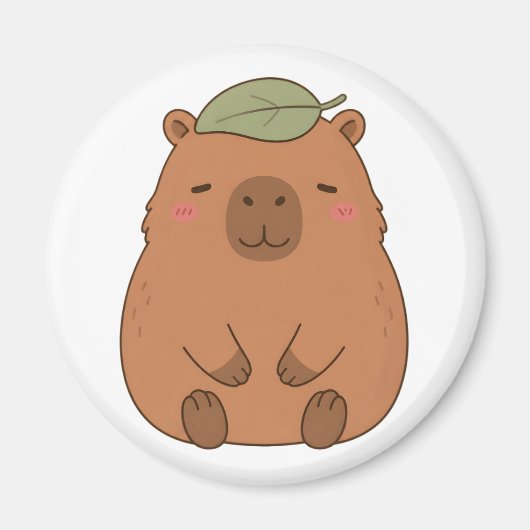 Magnet Capybara Mignon Avec Feuille Verte Sur La T (Devant)