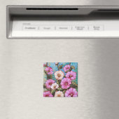 Magnet Carré de 2 pouces "Bright Hollyhocks" (In Situ (Lave-vaisselle))