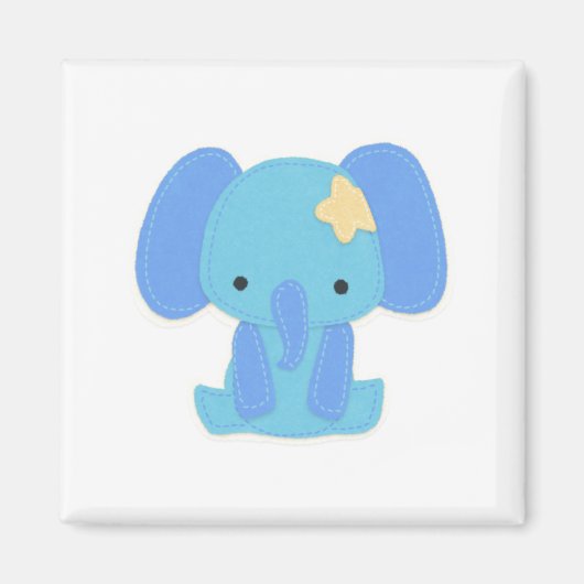 Magnet Carré Eléphant Bleu Cute (Devant)