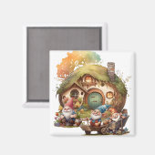 Magnet Carré Gnomes mignons (Recto/Verso)