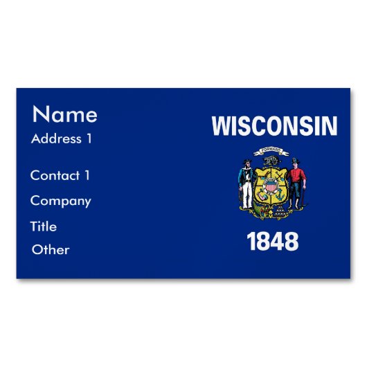 Magnet carte de visite avec drapeau du Wisconsin,  (devant)