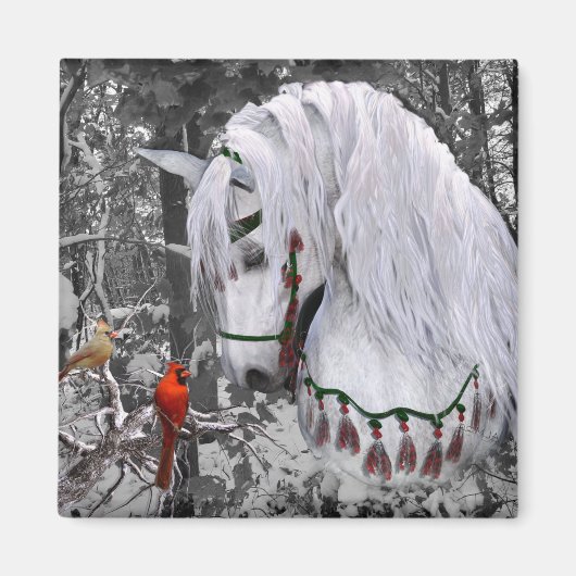 Magnet Cheval et Cardinaux de Noël (Devant)