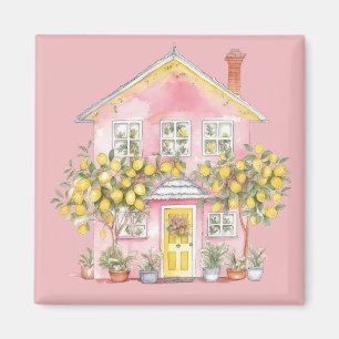 Magnet Cottage au citron rose - Aquarelle Sweet Ho