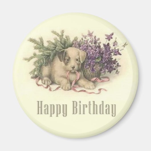 Magnet d'anniversaire de chiot vintage (Devant)