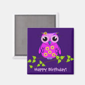 Magnet d'anniversaire joyeux avec Chouette rose (Recto/Verso)