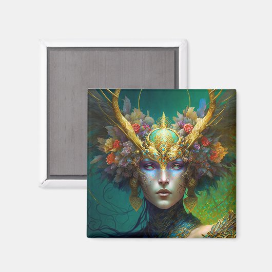 Magnet d'art Imaginaire de femme Elf Horned (Recto/Verso)