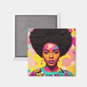 Magnet d'art pop afro femme noire colorée (Recto/Verso)