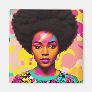 Magnet d'art pop afro femme noire colorée