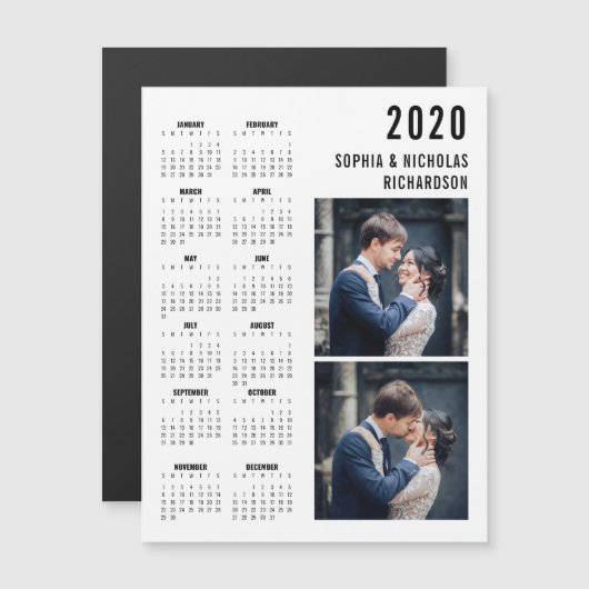 Magnet de calendrier 2020 pour deux photos profess (Devant / Derrière)