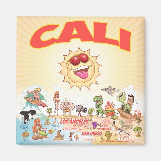Magnet de caricatures de Cali en Californie du Sud (Devant)