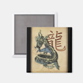 Magnet de Carré de dragon bleu chinois (Recto/Verso)