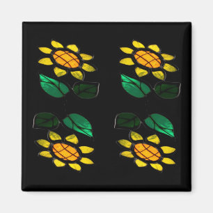 Magnet de Carré en verre à 4 fleurs
