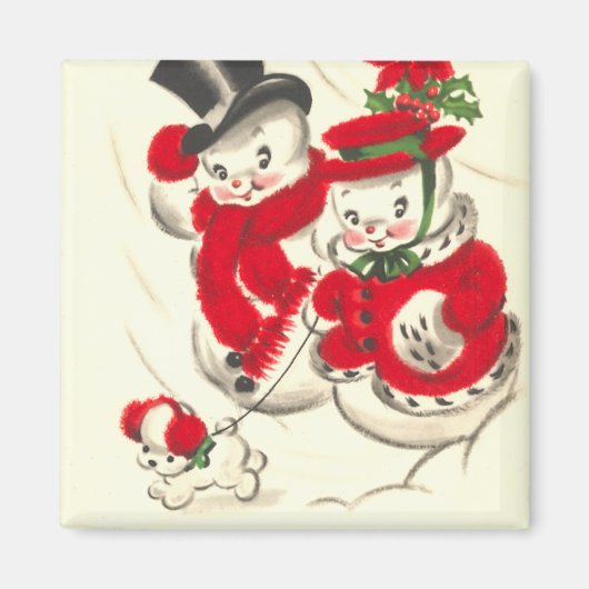 Magnet de Carré vintage Snowman et Snowwoman (Devant)