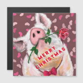 Magnet de carte de Noël de cochon drôle - Gentlema (Devant / Derrière)