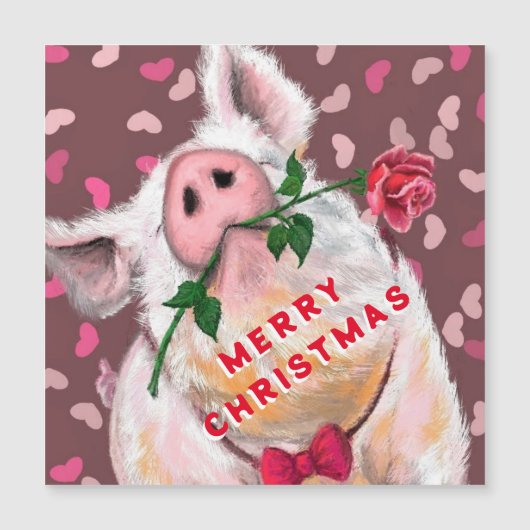 Magnet de carte de Noël de cochon drôle - Gentlema (Devant)