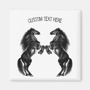 Magnet de cheval sauvage noir avec texte personnal