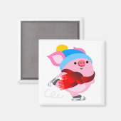 Magnet de cochon de patinage sur glace de cartons (Recto/Verso)