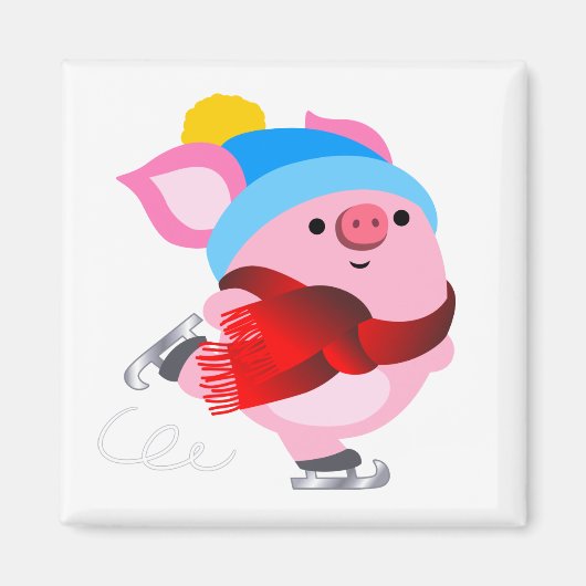 Magnet de cochon de patinage sur glace de cartons (Devant)