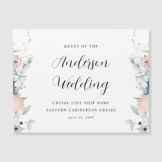 Magnet de croisière Mariage chic bleu et corail (Devant)