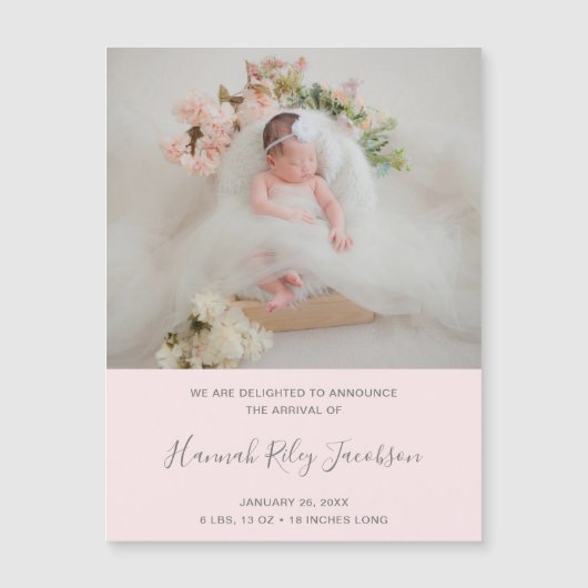 Magnet de Faire-part de naissance de script rose p (Devant)