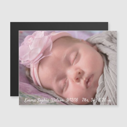 Magnet de Faire-part de naissance pour fille de bé (Devant / Derrière)