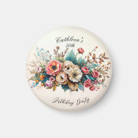 Magnet de fête d'anniversaire floral personnalisé