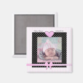 Magnet de fille faire-part de naissance rose bébé (Recto/Verso)