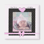 Magnet de fille faire-part de naissance rose bébé (Devant)