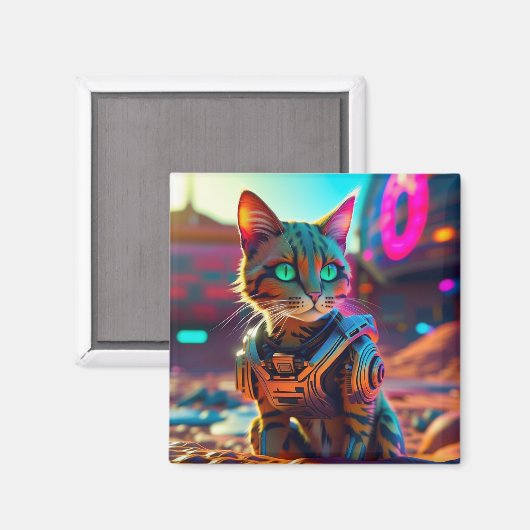 Magnet de frigo pour chat Cyberpunk (Recto/Verso)