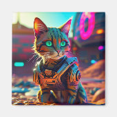Magnet de frigo pour chat Cyberpunk (Devant)