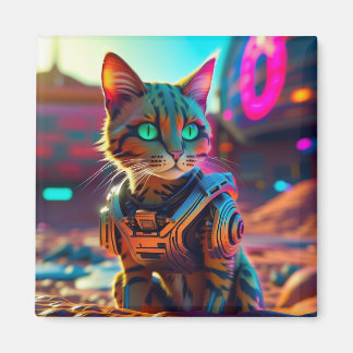 Magnet de frigo pour chat Cyberpunk