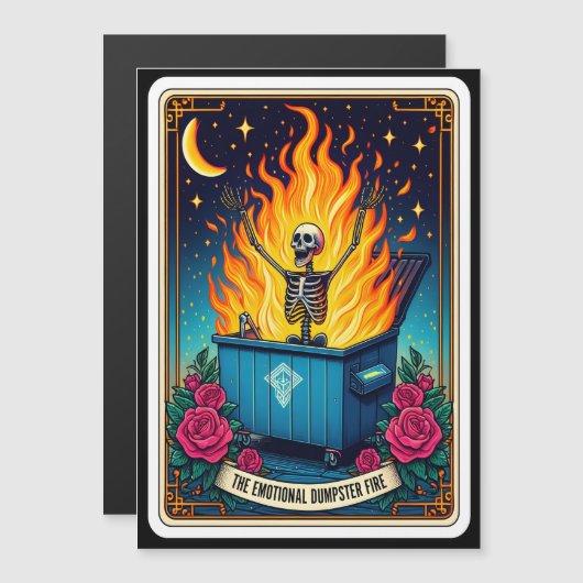 Magnet de la carte Tarot "Le Feu de Dumpster Emoti (Devant / Derrière)