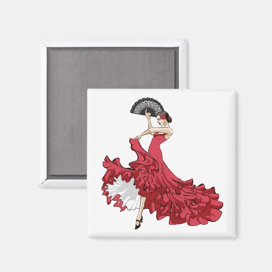 Magnet de la danseuse flamenco en robe rouge (Recto/Verso)