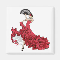Magnet de la danseuse flamenco en robe rouge