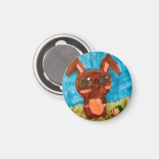 Magnet de lapin de printemps - Brown (Recto/Verso)