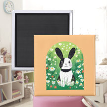 Magnet de lapin noir et blanc