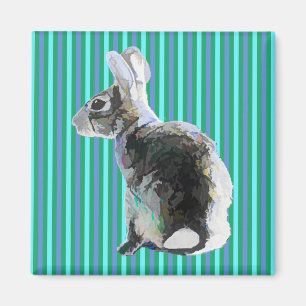 Magnet de lapin sur Arrière - plan bleu rayé