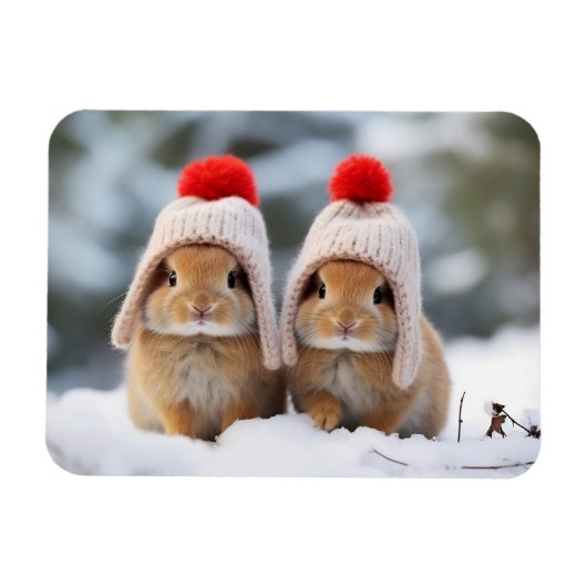 Magnet de lapins de neige (Horizontal)