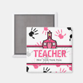 Magnet de l'enseignant - Pink & Black Handprints (Recto/Verso)
