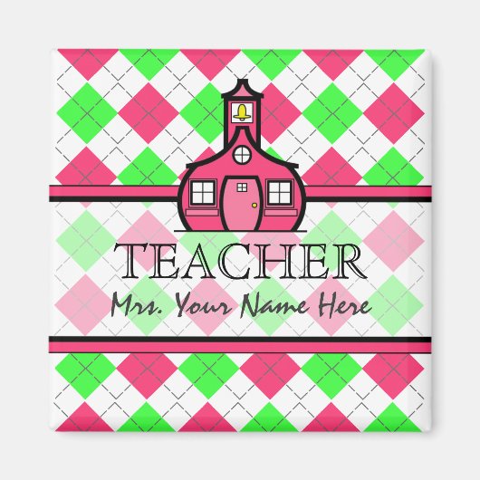 Magnet de l'enseignant - Rose chaud et Jacquard ve (Devant)