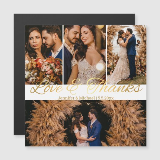 Magnet de mariage à grille de 4 photos avec script (Devant / Derrière)