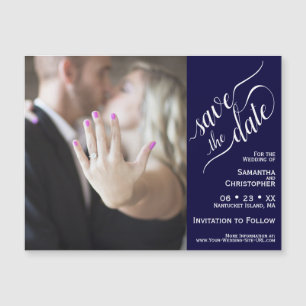 Magnet de mariage chic simple bleu marine pour sau