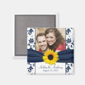 Magnet de Mariage damassé blanc blanc bleu de la S (Recto/Verso)