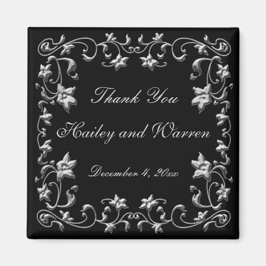 Magnet de mariage floral noir et étain (Devant)