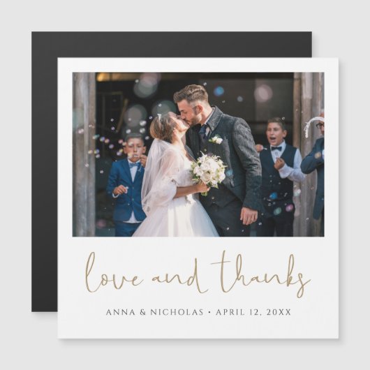 Magnet de Merci photo Mariage Gold Script (Devant / Derrière)