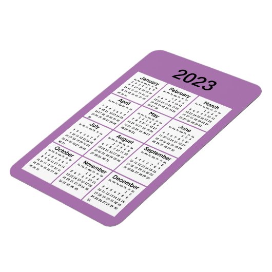 Magnet de mini calendrier pourpre 2023 (Côté Gauche)