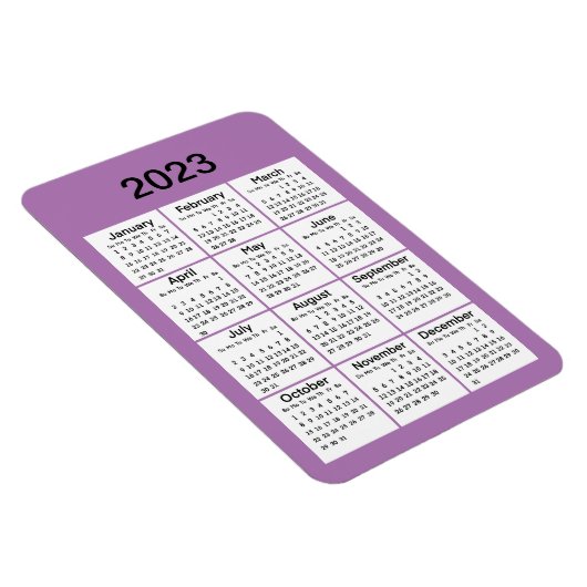 Magnet de mini calendrier pourpre 2023 (Côté Droit)